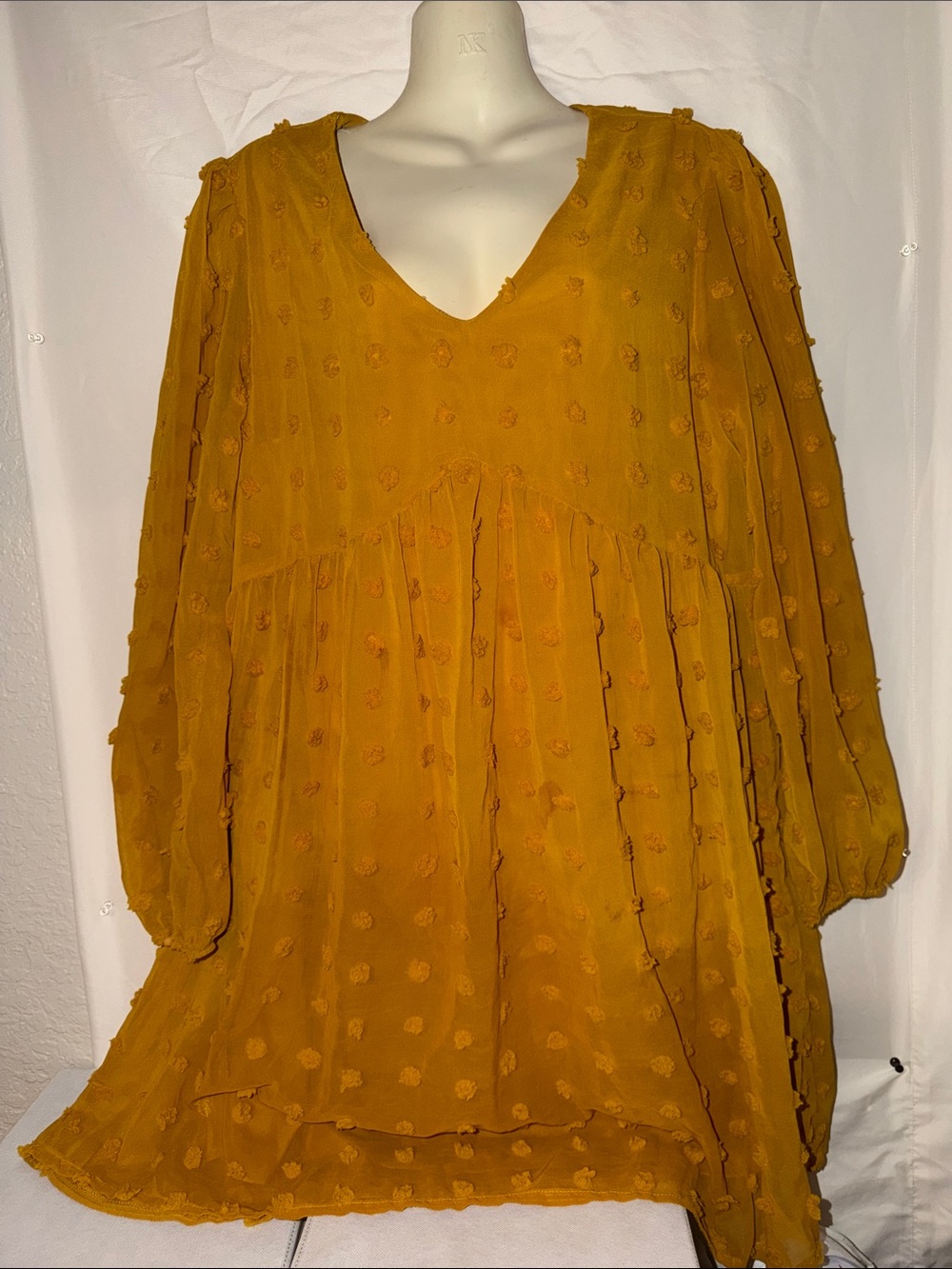 Textured Tiered Mini Dress in Mustard